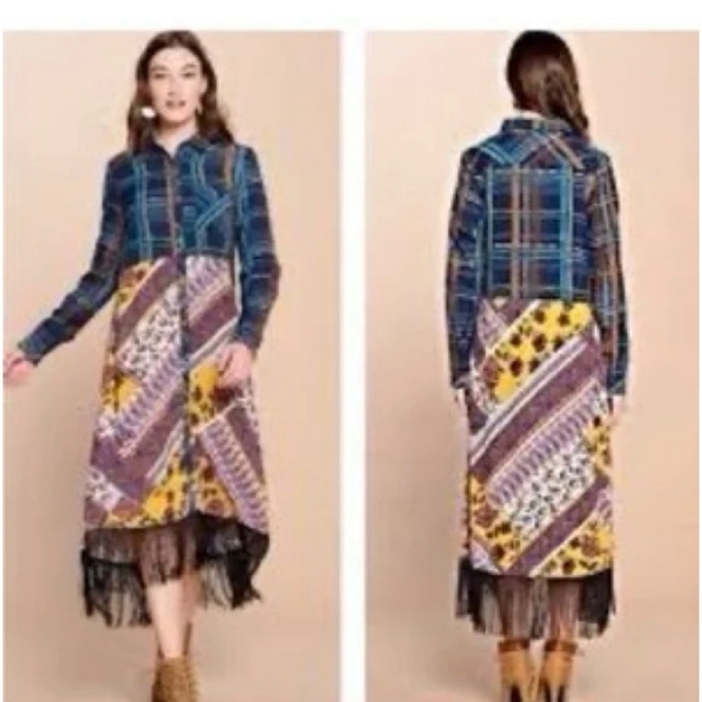 ODDY Boho Chic Vibrant Mixed Pattern Fringe Dress Duster Southwestern Festival